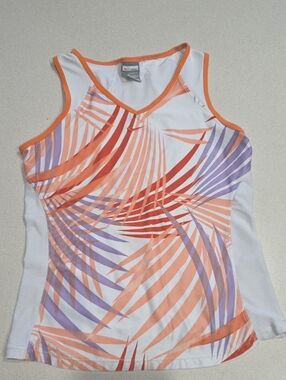 Nike Fit Dry Sleeveless tank V neck white purple org palm Ladies Small